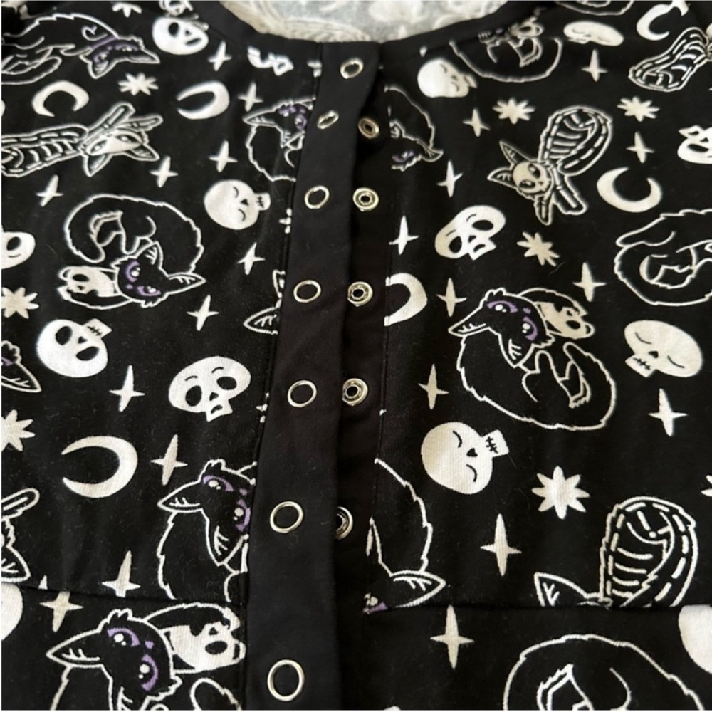 KILLSTAR Purr Off Playsuit Romper Gothic Cats Skulls - Picture 6 of 10